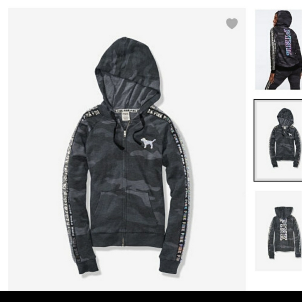 COPY - VS PINK Sequin Bling Perfect Full Zip Hood…